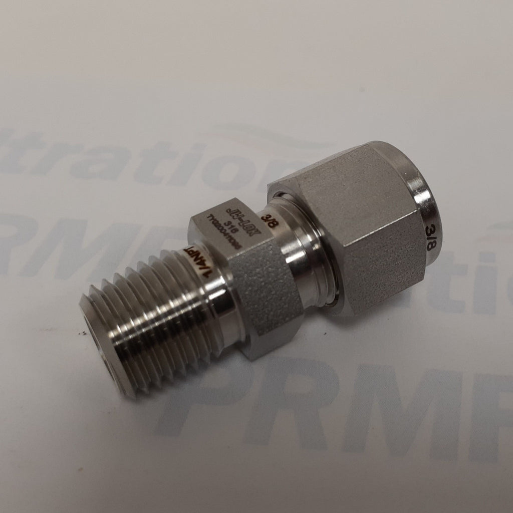 316 SS Compression Fitting, 3/8 Inch Tube X 1/4 Inch NPT Reducing Connector