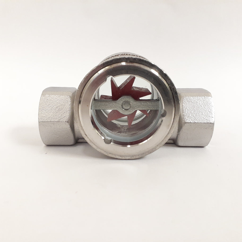 PRM Sight Flow Indicator, 3/4 Inch, 316 Stainless Steel, PTFE Seal and Impeller