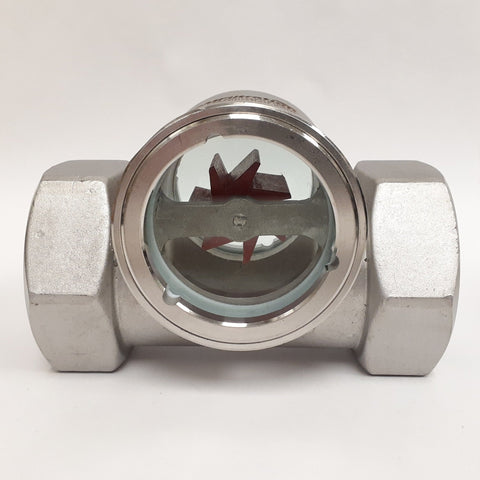 PRM Sight Flow Indicator, 1/4 Inch, 304 Stainless Steel, PTFE Seal and Impeller