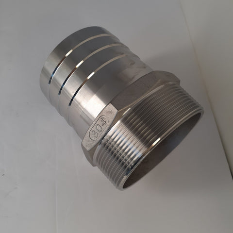 304 Stainless Steel Hex Hose Barb Adapter, 4 Inch ID Hose Barb x 4 Inch Male NPT