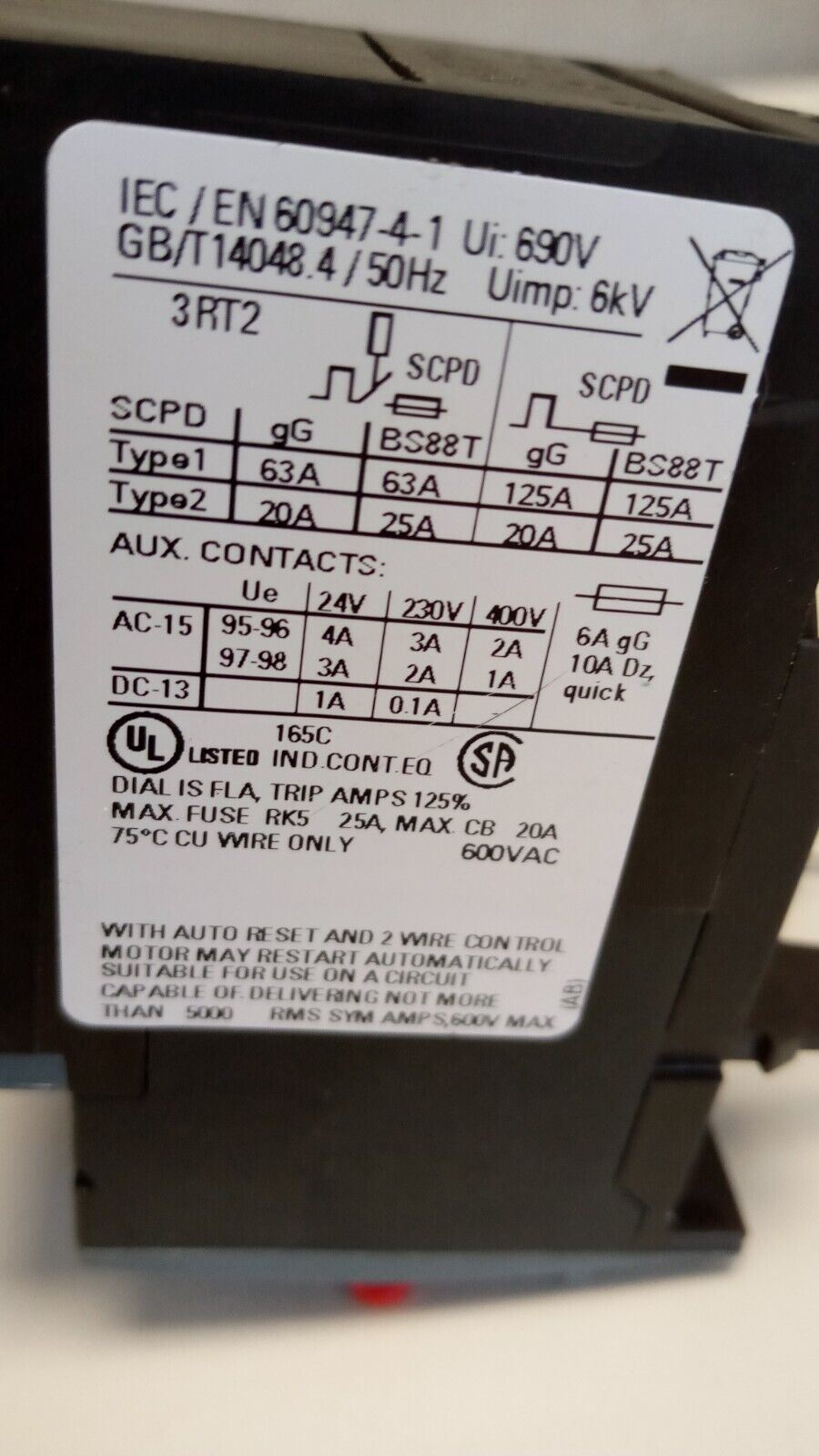 SIEMENS 3RU2126-1GB0 Overload Relay- New Old Stock