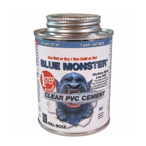Blue Monster 76033 1/2 Pint (8 Fl. Oz.) Clear PVC Cement
