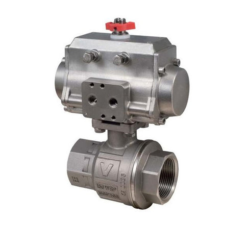 Bonomi 8P0133SS Stainless Steel Ball Valve with Stainless Steel Double Acting Pneumatic Actuator, 1000 WOG