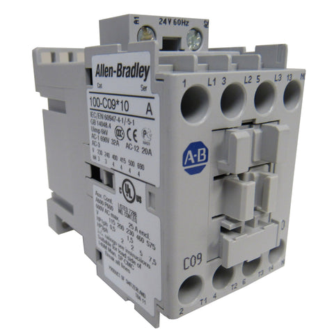 Allen-Bradley 100-C09J10 IEC Standard Contactor, 9 Amp, 24VAC Coil