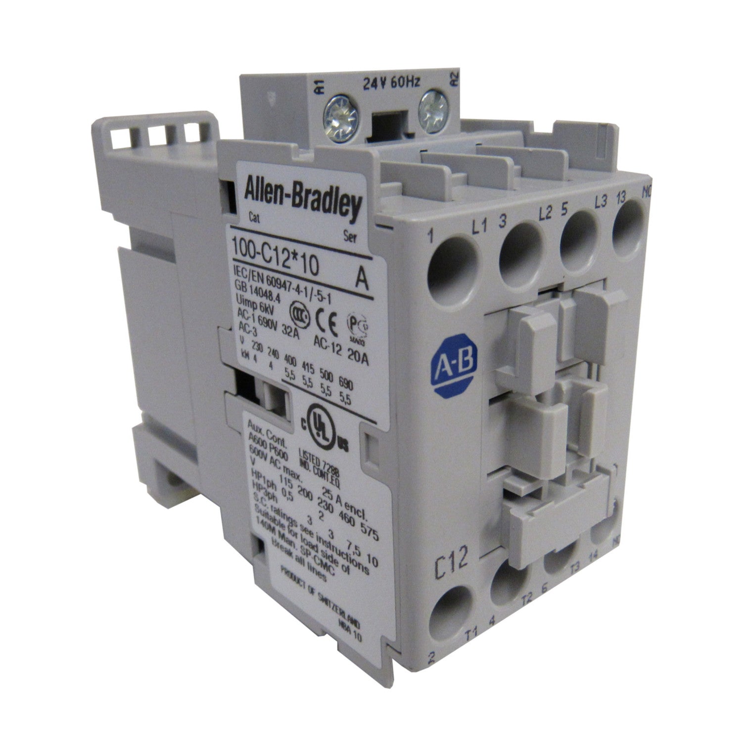 100-C12J10 Allen-Bradley IEC Contactor, 12 Amp, 24VAC Coil