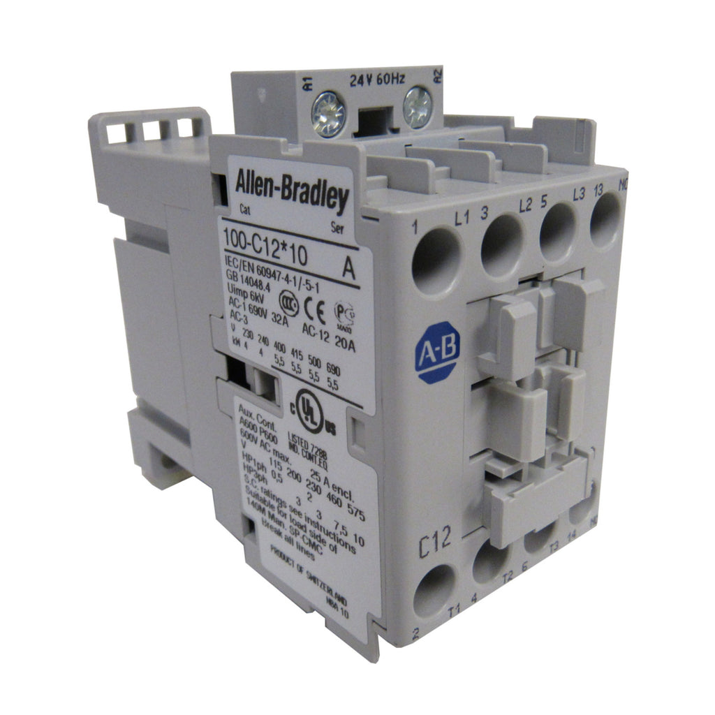 Allen-Bradley 100-C12J10 IEC Standard Contactor, 12 Amp, 24VAC Coil