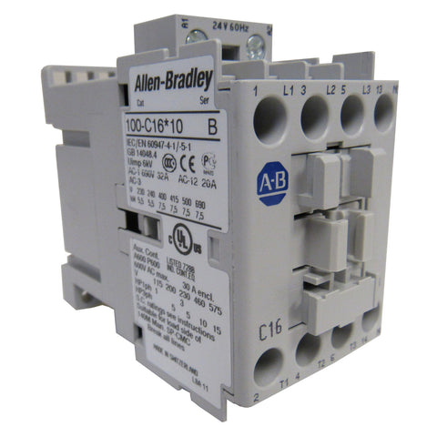 Allen-Bradley 100-C16J10 IEC Standard Contactor, 16 Amp, 24VAC Coil