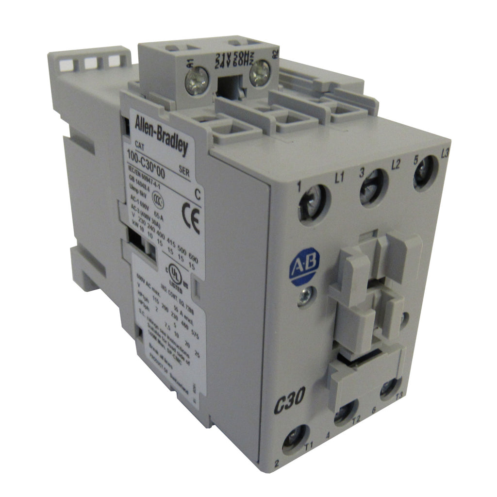 Allen-Bradley 100-C30J10 IEC Standard Contactor, 30 Amp, 24VAC Coil