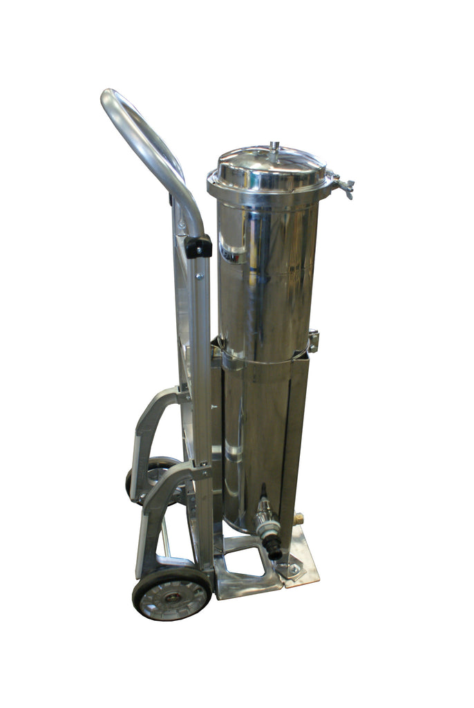 Side-view of Portable Bag Filter Housing on Hand Truck