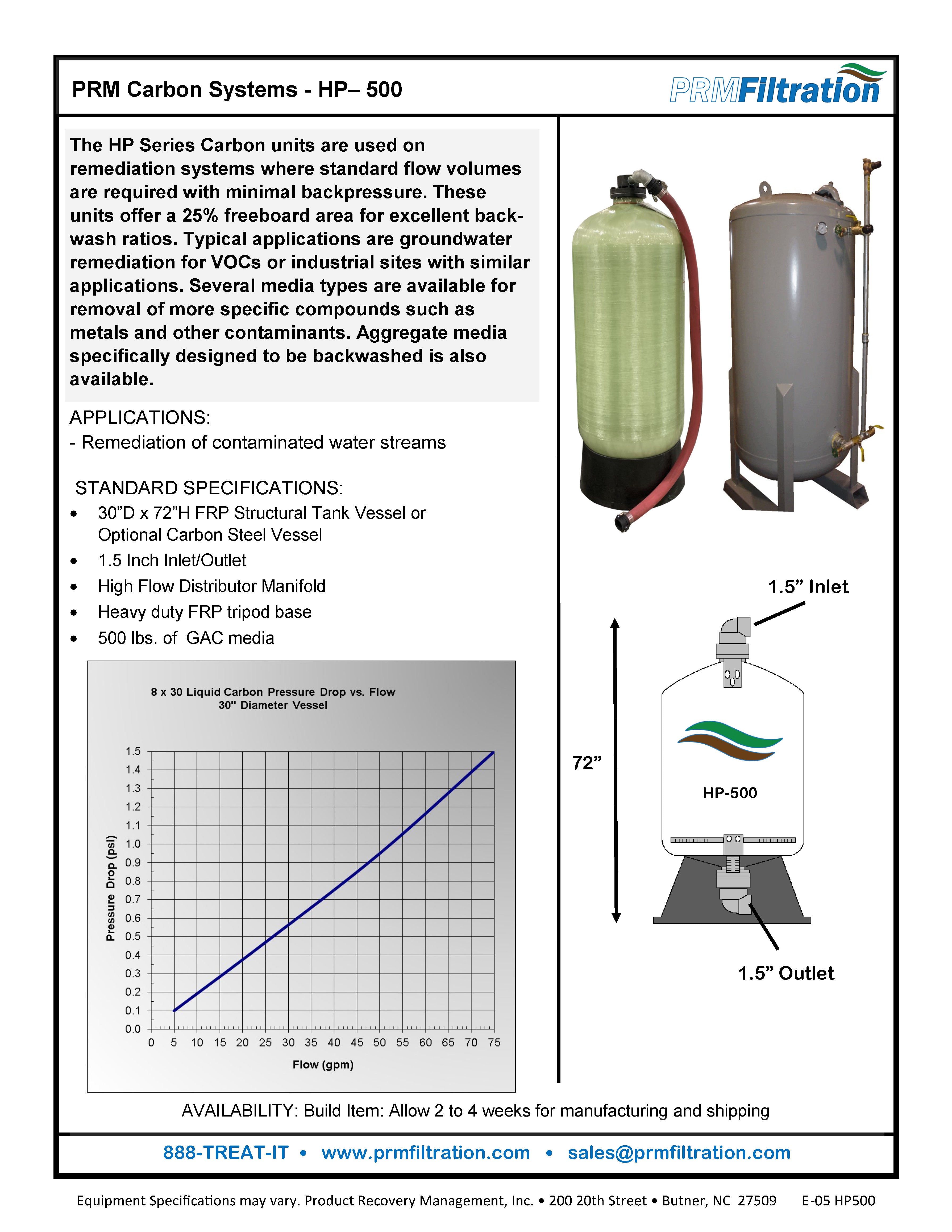 PRM HP500 Liquid Phase Carbon Vessel