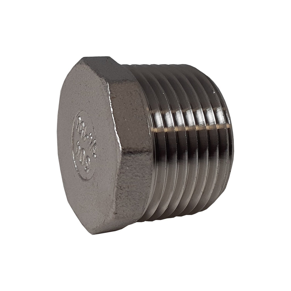 3/4 Inch NPT Threaded Stainless Steel Hex End Plug, 304 SS, 150#