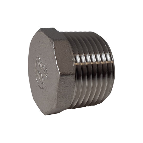 1/2 Inch NPT Threaded Stainless Steel Hex End Plug, 304 SS, 150#