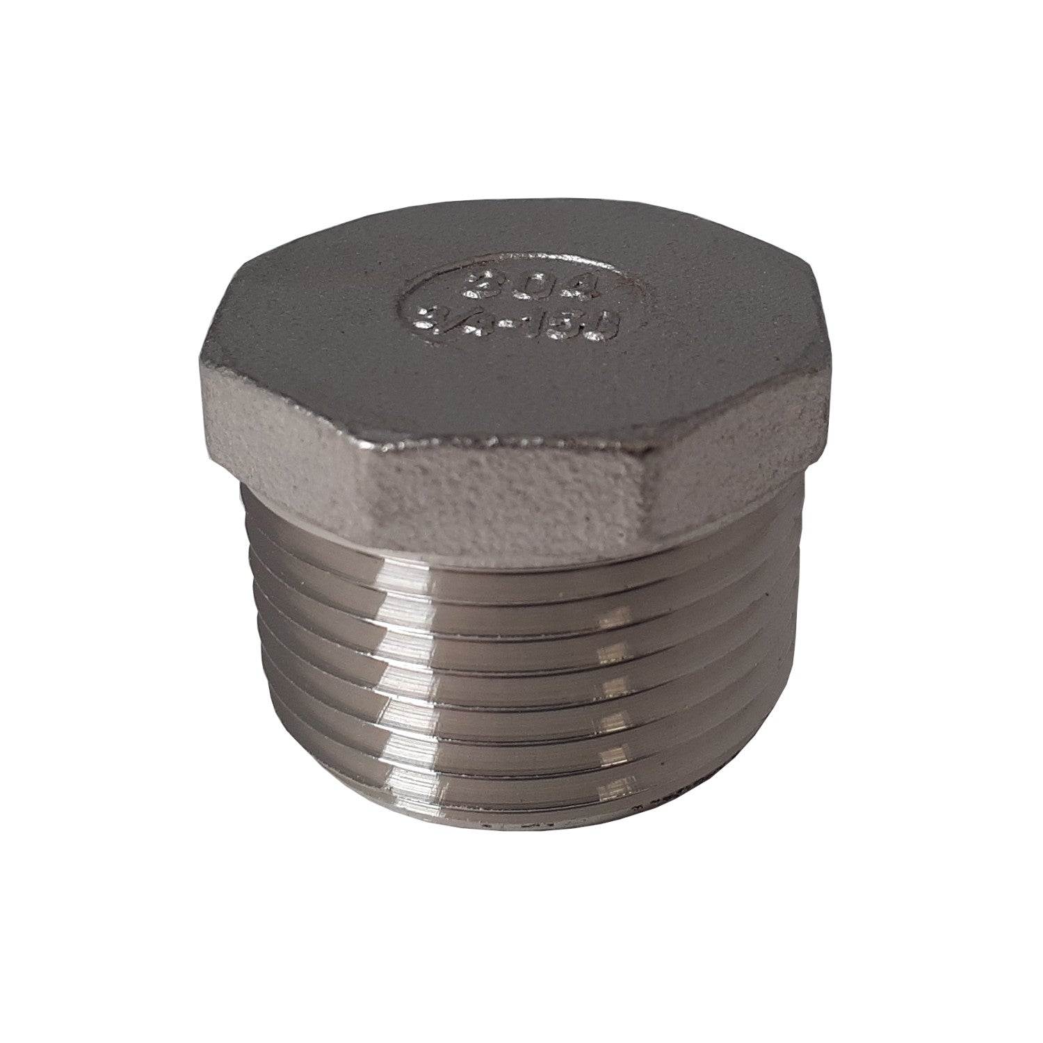 1-1/2 Inch NPT Threaded Stainless Steel Hex End Plug, 304 SS, 150#