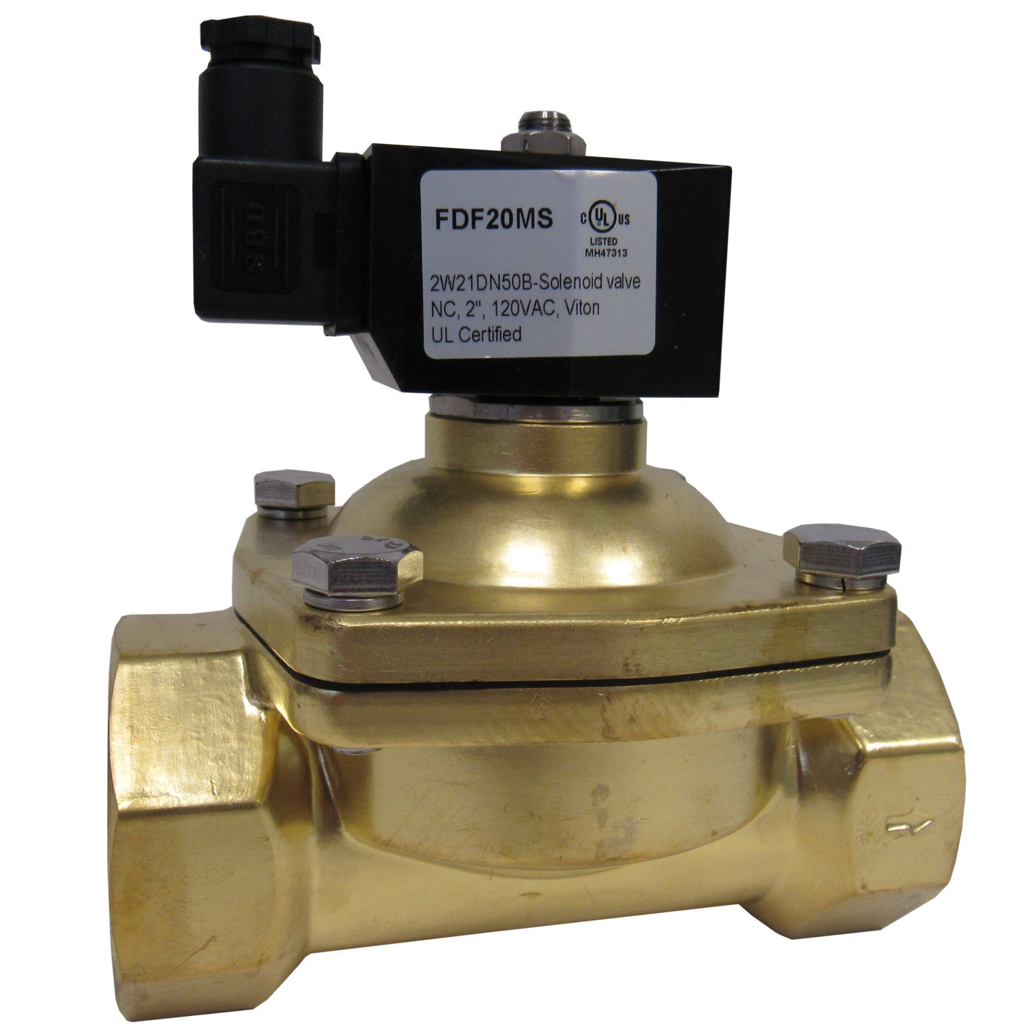 Solenoid Valve, 2 Inch NPT, Brass Body, 120 VAC Coil, Zero Differential