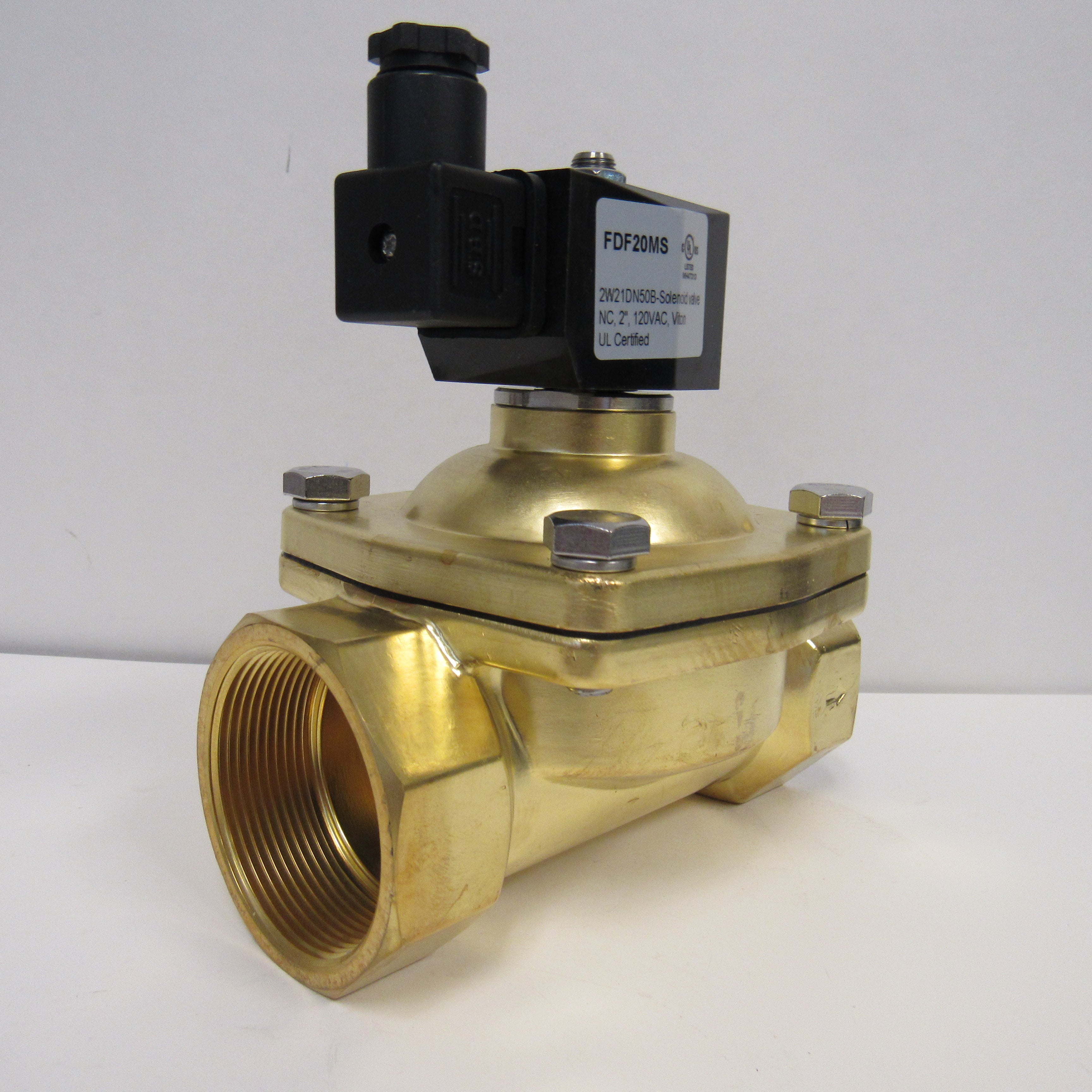 Solenoid Valve, 2 Inch NPT, Brass Body, 120 VAC Coil, Zero Differential