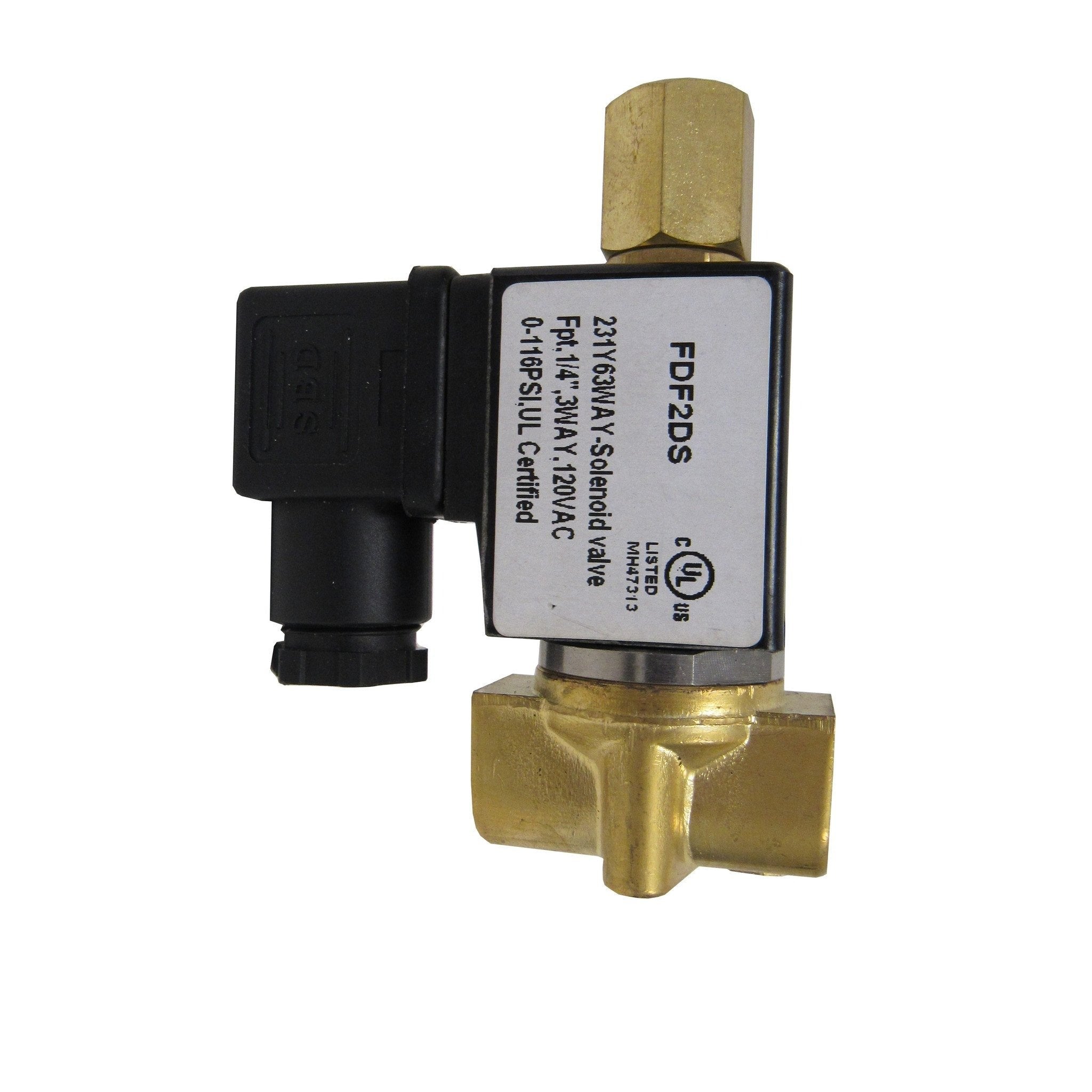 Solenoid Valve, 1/4 Inch NPT, Brass 3-Way Valve, 120/240 VAC Coil