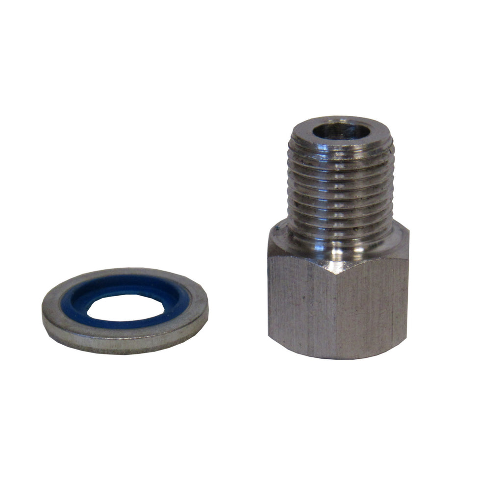 Stainless Steel Adapter, 1/8 Inch NPT Female X 1/8 Inch BSPP Male with Sealing Washer
