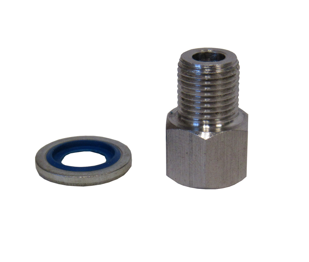 BSPP Adapters - Stainless Steel - 1/2 Inch Male NPT  x  1/2 Inch BSPP Female With Sealing Washer