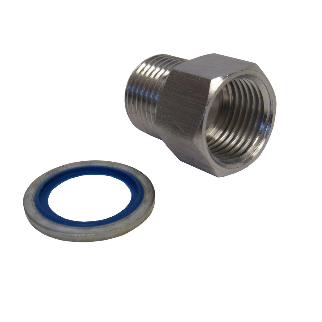 Stainless Steel Adapter, 1/4 Inch NPT Female X 1/4 Inch BSPP Male with Sealing Washer