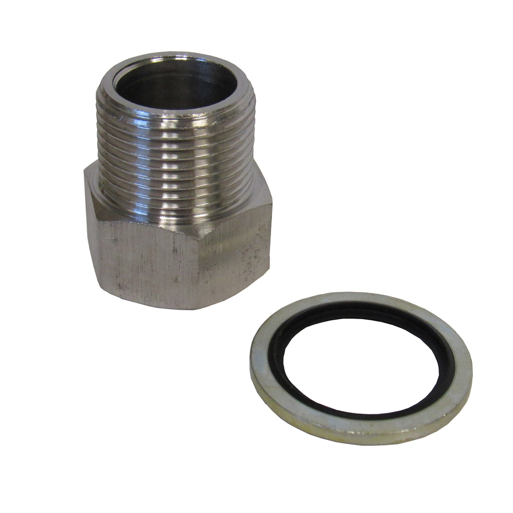 BSPP Adapters - Stainless Steel - 3/8 Inch Male NPT  x  3/8 Inch BSPP Female With Sealing Washer