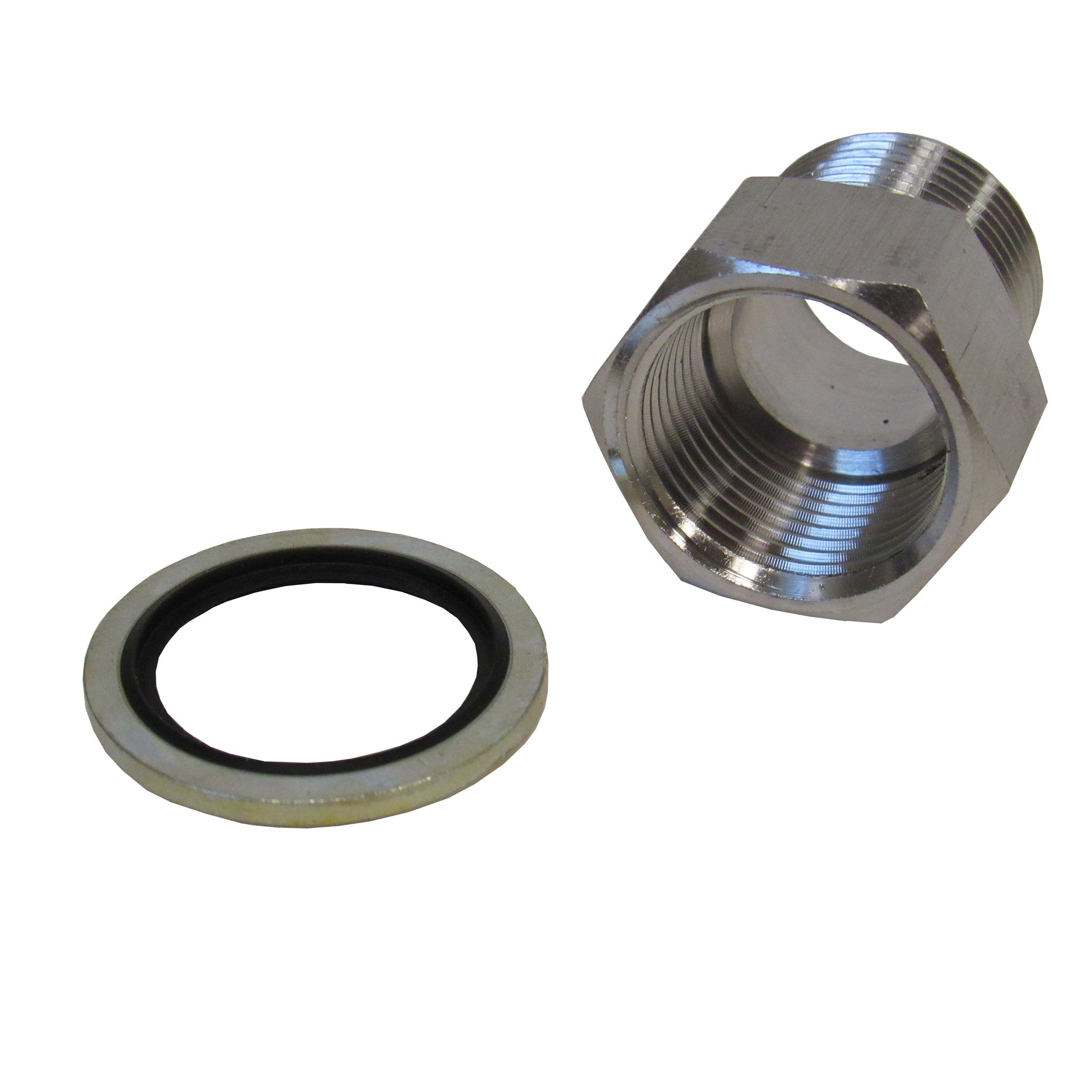 Stainless Steel Adapter, 3/8 Inch NPT Female X 3/8 Inch BSPP Male with Sealing Washer