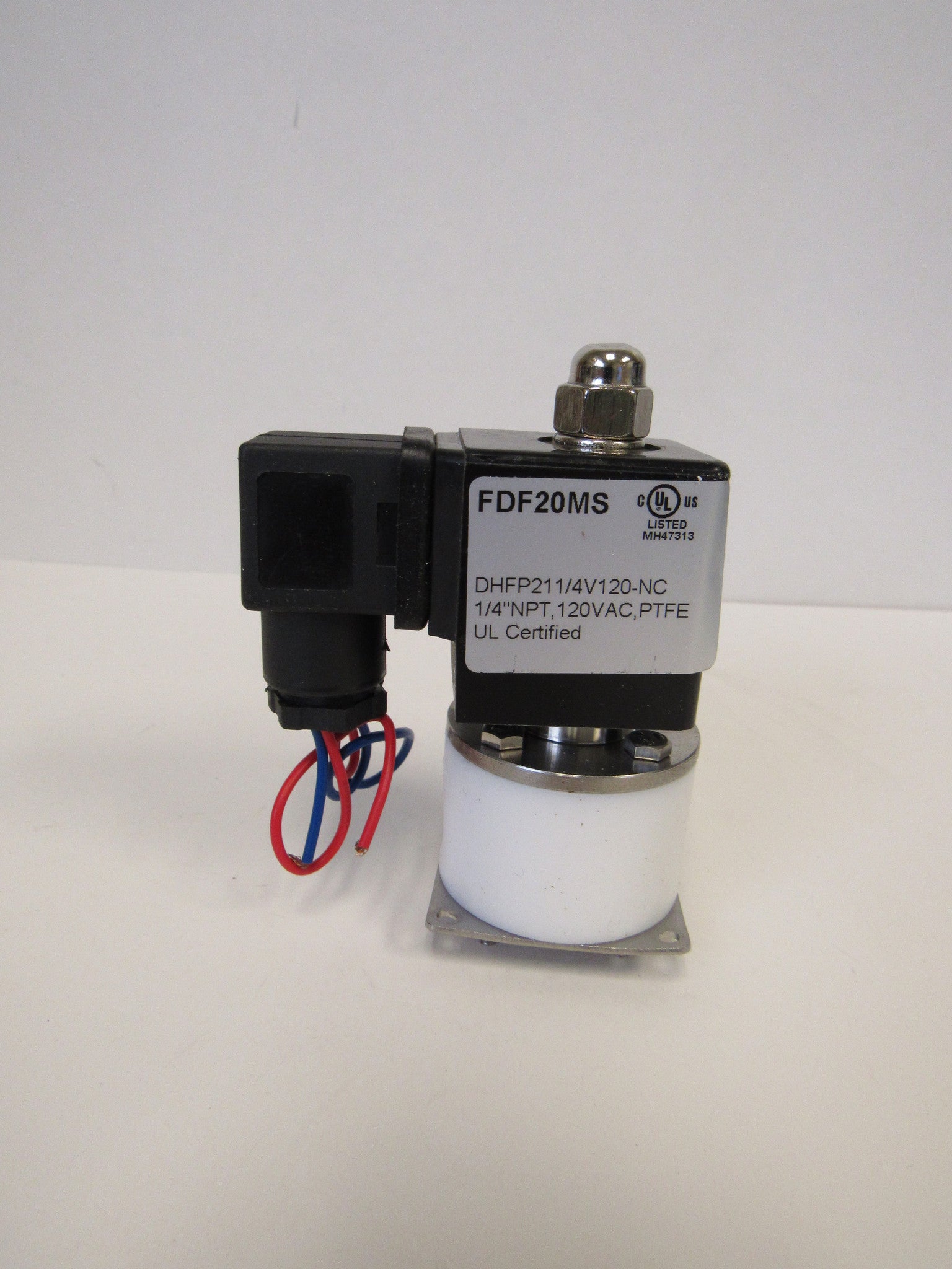 Solenoid Valve, 1/4 Inch NPT, PTFE (Teflon) Body and Seals, 120 VAC Coil