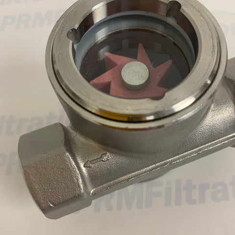 PRM Sight Flow Indicator, 1-1/4 Inch, 316 Stainless Steel, PTFE Seal and Impeller