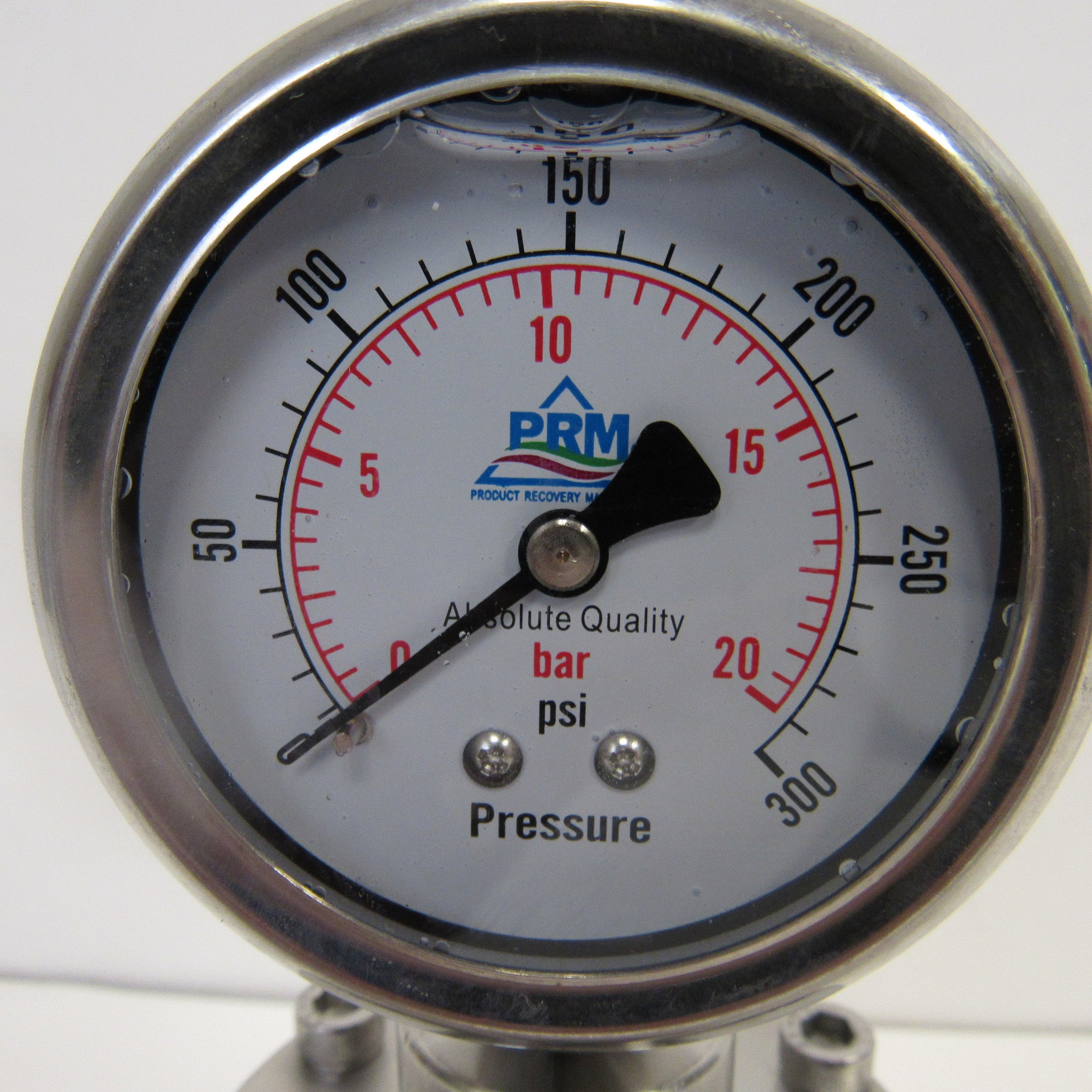 PRM 304 Stainless Steel Pressure Gauge with Stainless Steel Internals and Diaphragm Protector, 0-300 PSI, 2-1/2 Inch Dial, 1/4 Inch NPT Bottom Mount