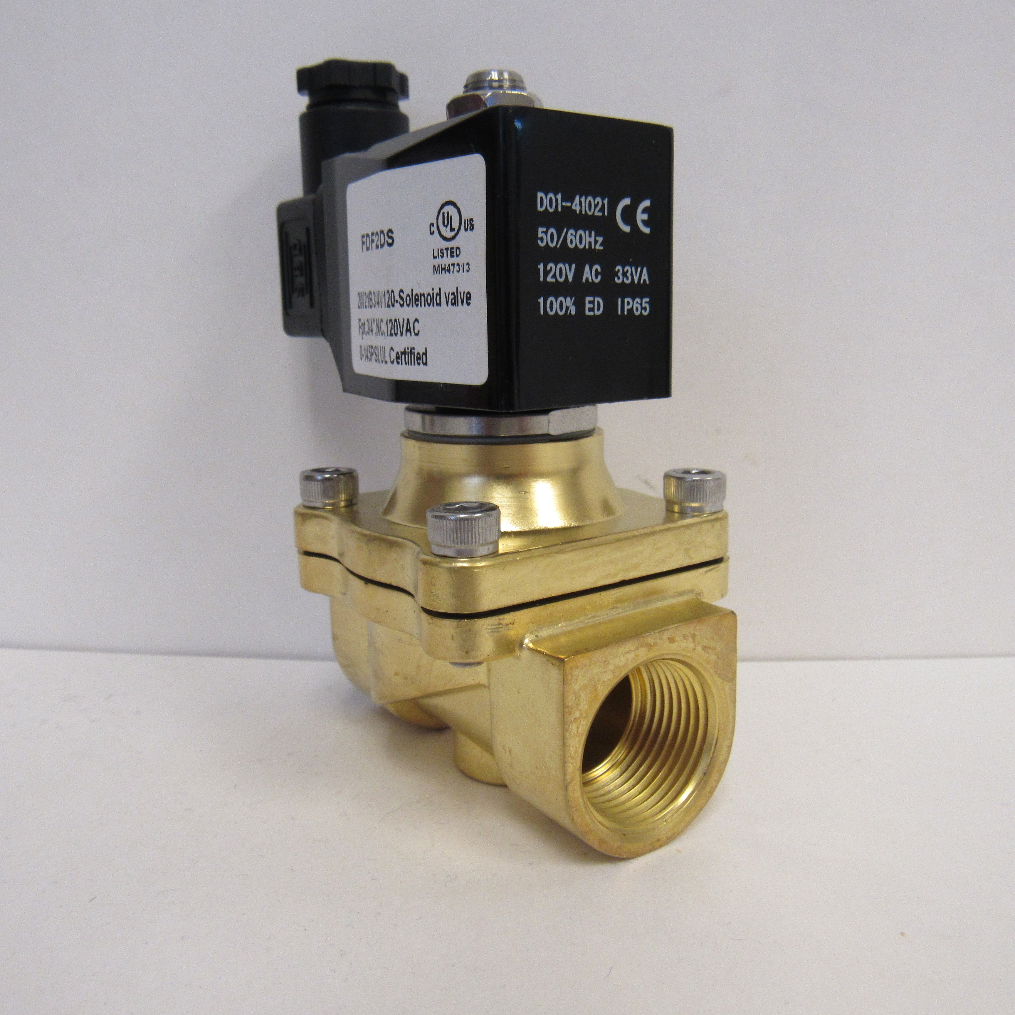 Solenoid Valve, 3/4 Inch NPT, Brass Body, 120 VAC Coil, Viton Seal