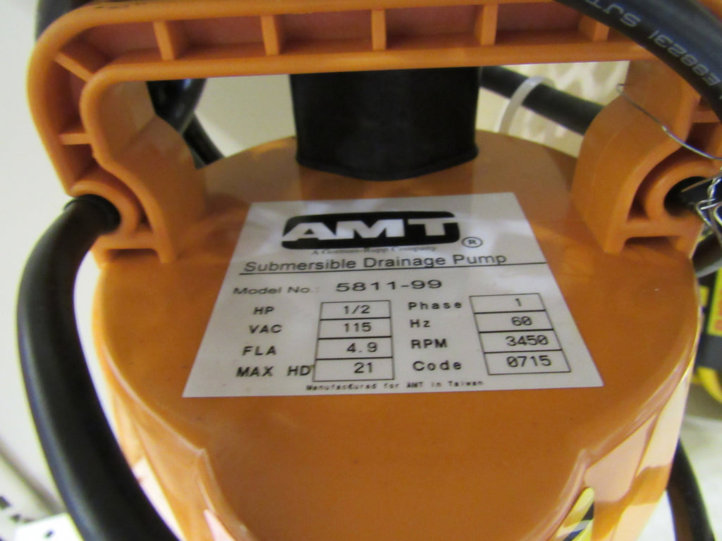 AMT 5811-99 Submersible Pump, 1/2 HP, 3450 RPM, 115 VAC, 60 Hz