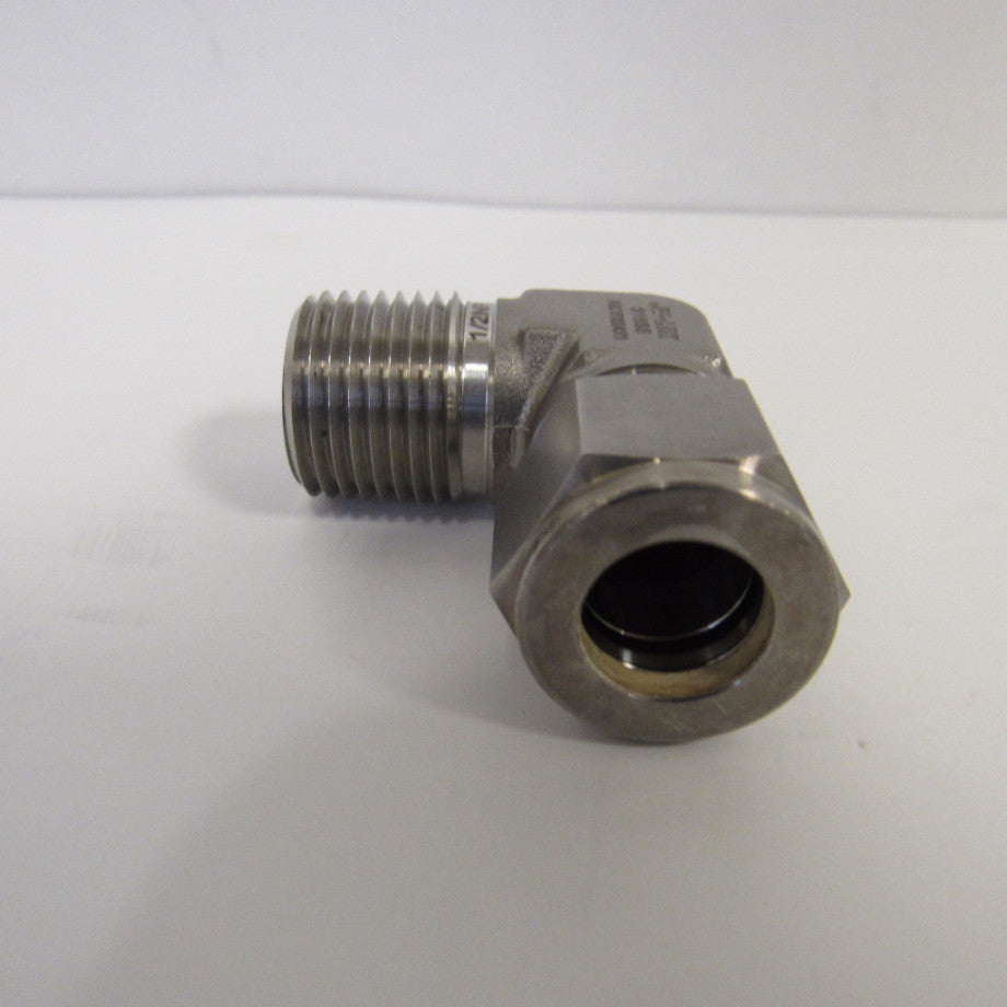 316 SS Compression Fitting, 1/4 Inch Tube X 1/8 Inch MNPT 90 Degree Elbow