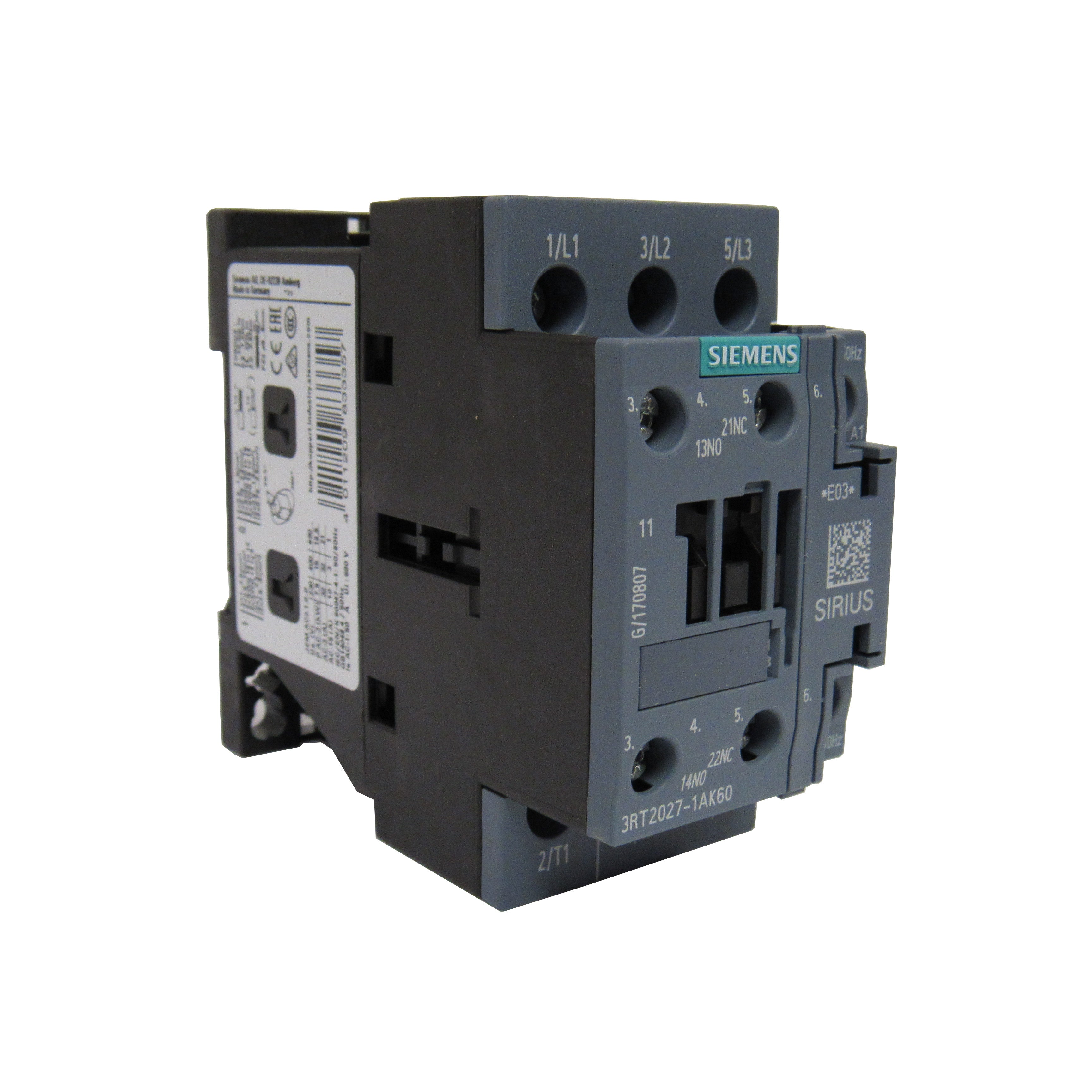 Siemens SIRIUS 3RT2027-1AK60 Contactor, 32 Amp, 3-Pole, 120VAC