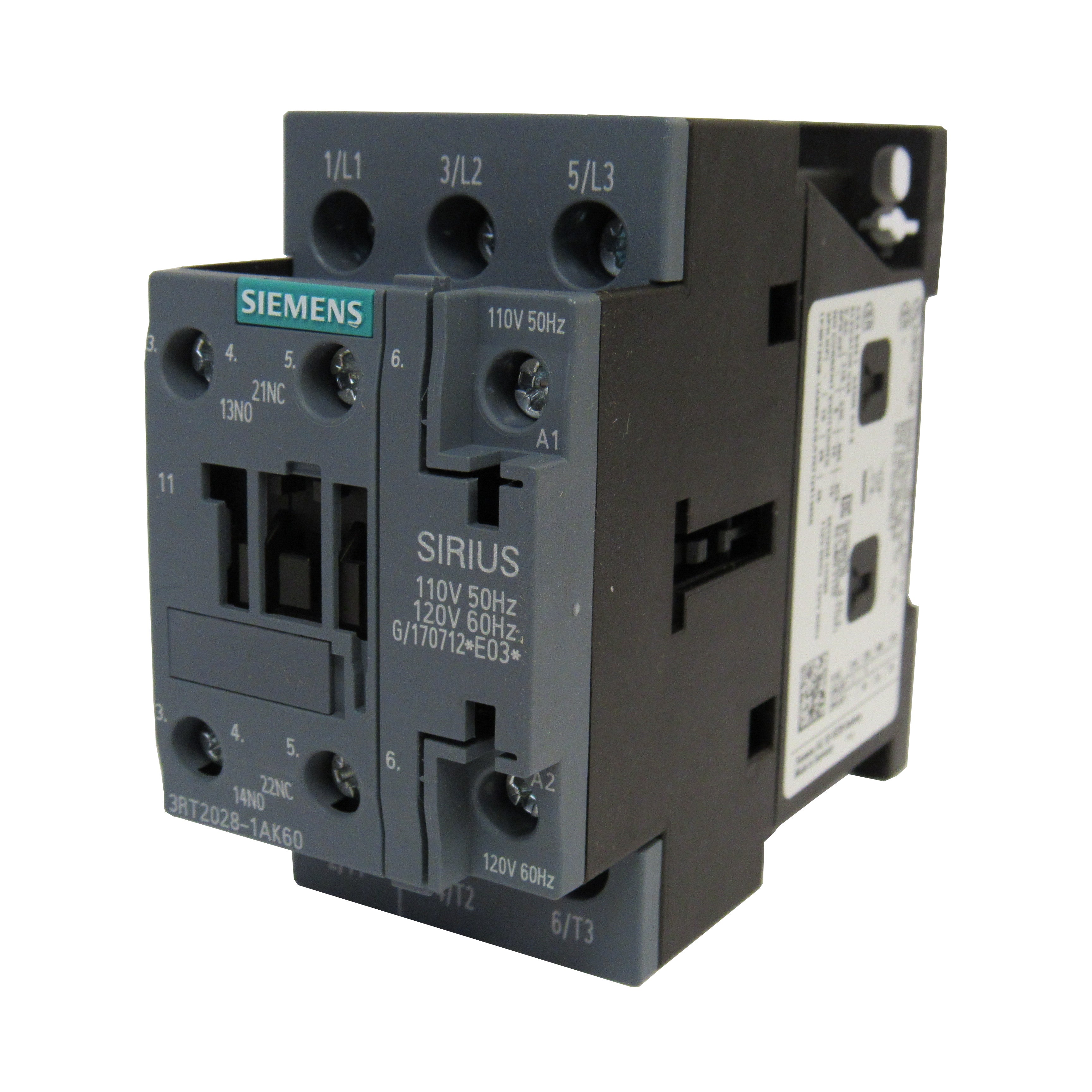 Siemens SIRIUS 3RT2028-1AK60 Contactor, 38 Amp, 3-Pole, 120VAC