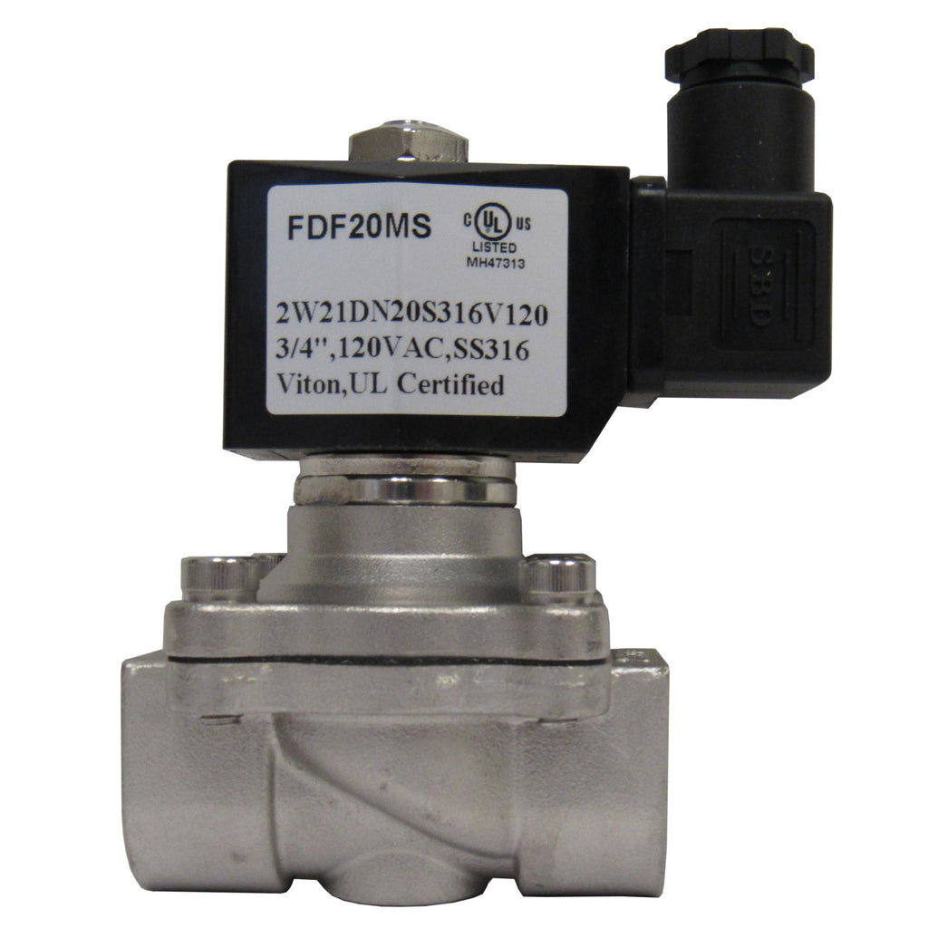 Solenoid Valve, 3/4 Inch NPT, 316 Stainless Steel, 120 VAC Coil, Viton Seal