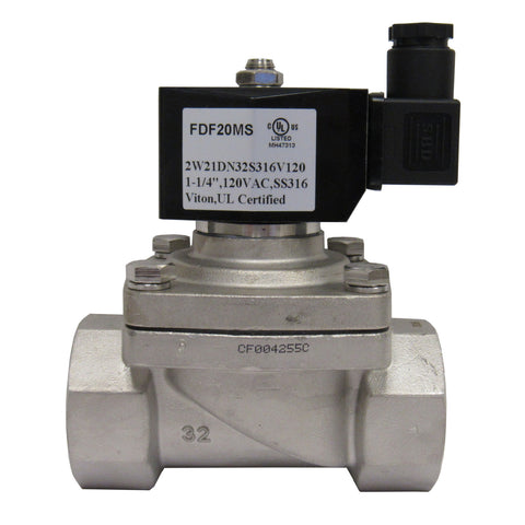 Solenoid Valve, 1-1/4 Inch NPT, 316 Stainless Steel, 120 VAC Coil, Viton Seal