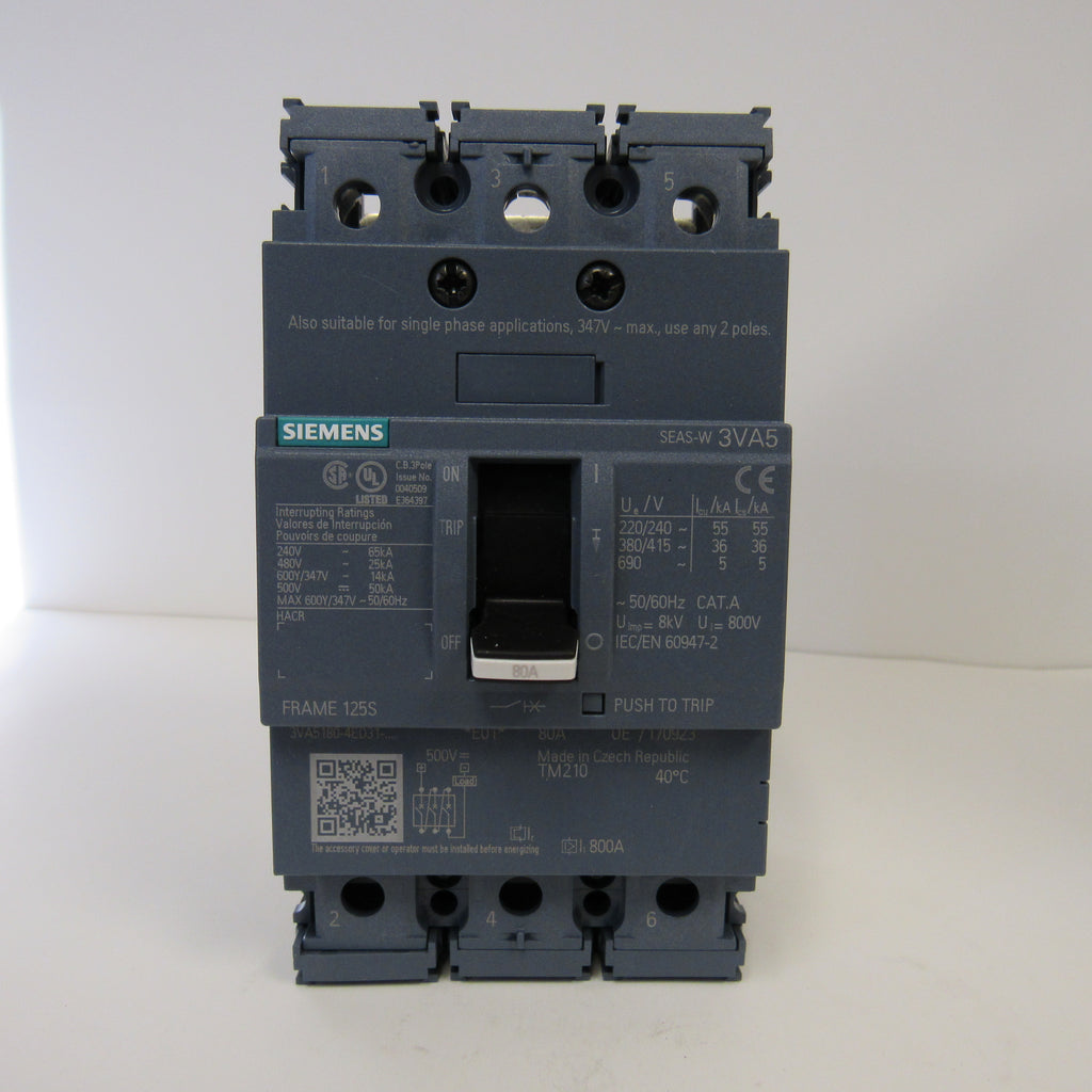 Siemens Molded Case Circuit Breaker 3VA5150-4ED31-0AA0, 3 Pole, 480 V, 50 Amp