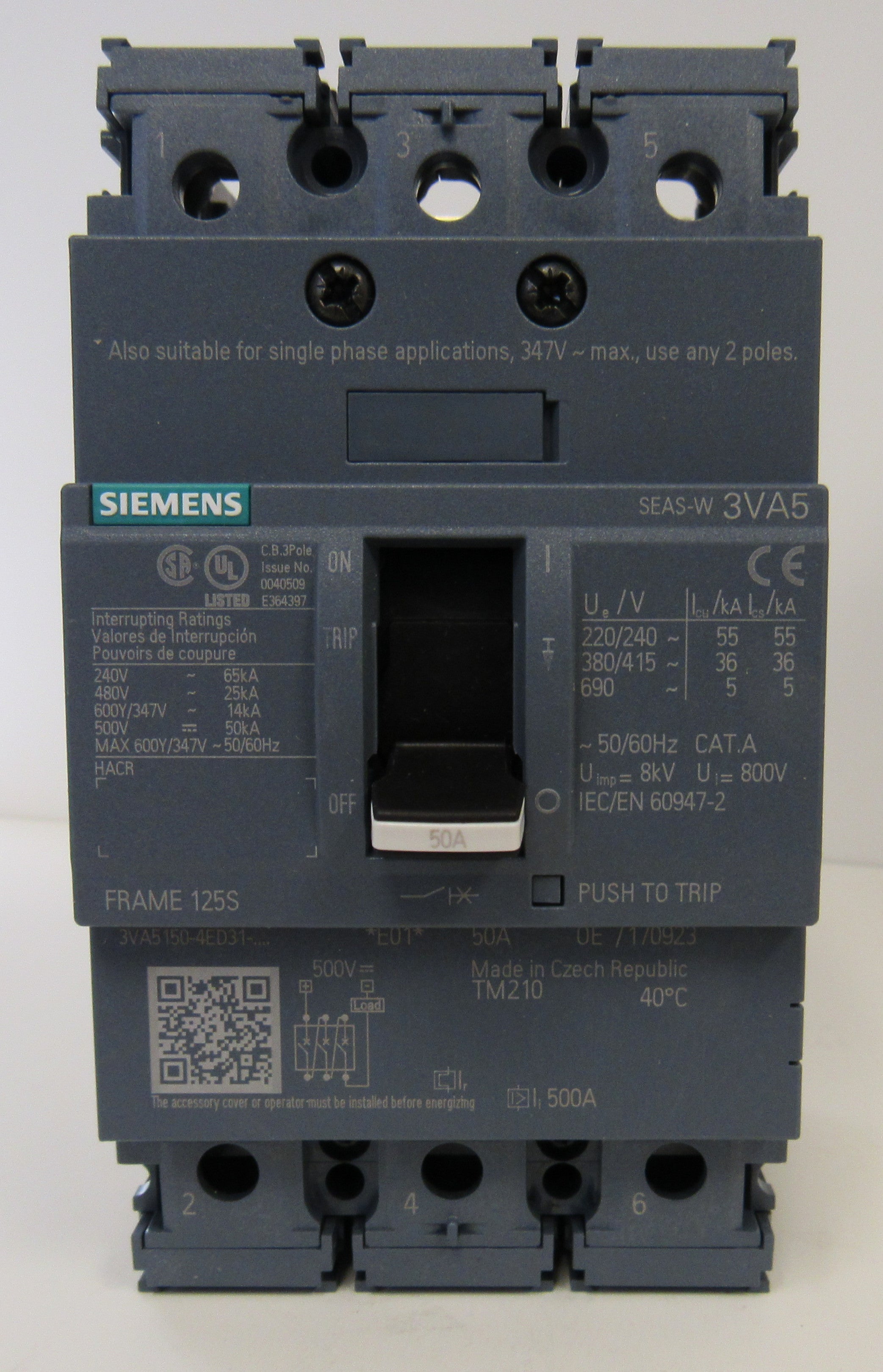 Siemens Molded Case Circuit Breaker 3VA5160-4ED31-0AA0, 3 Pole, 480 V, 60 Amp