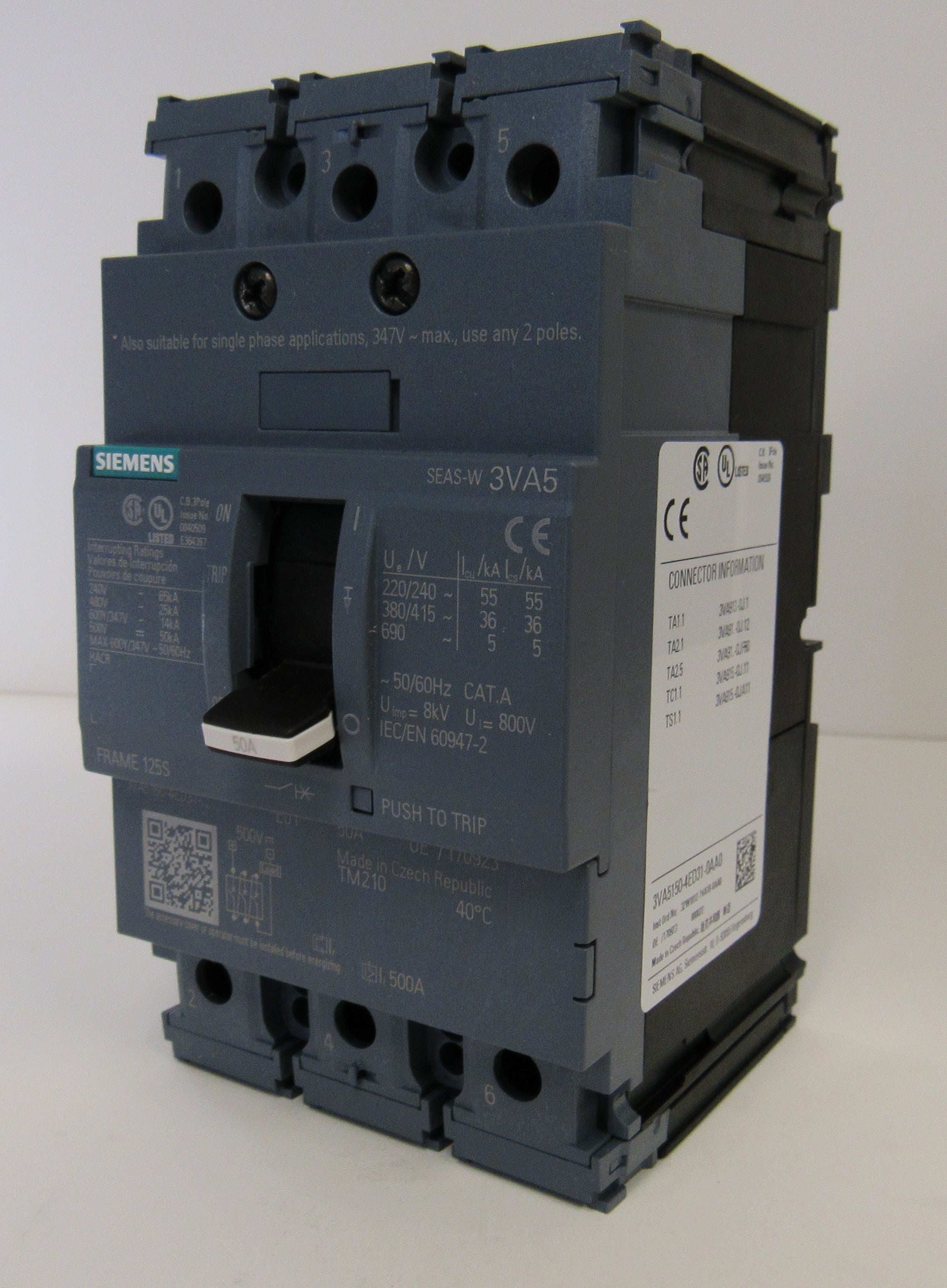 Siemens Molded Case Circuit Breaker 3VA5160-4ED31-0AA0, 3 Pole, 480 V, 60 Amp