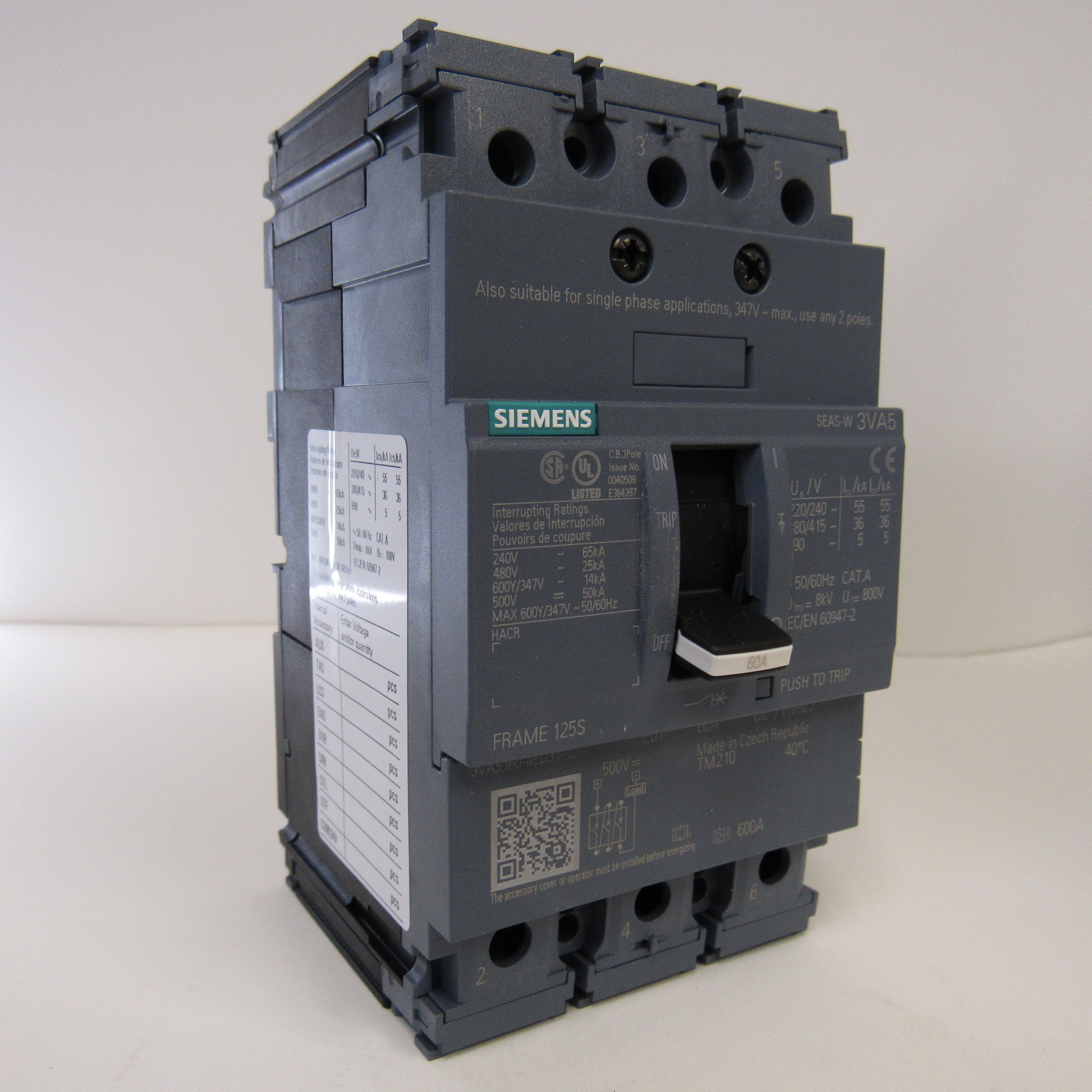 Siemens Molded Case Circuit Breaker 3VA5150-4ED31-0AA0, 3 Pole, 480 V, 50 Amp