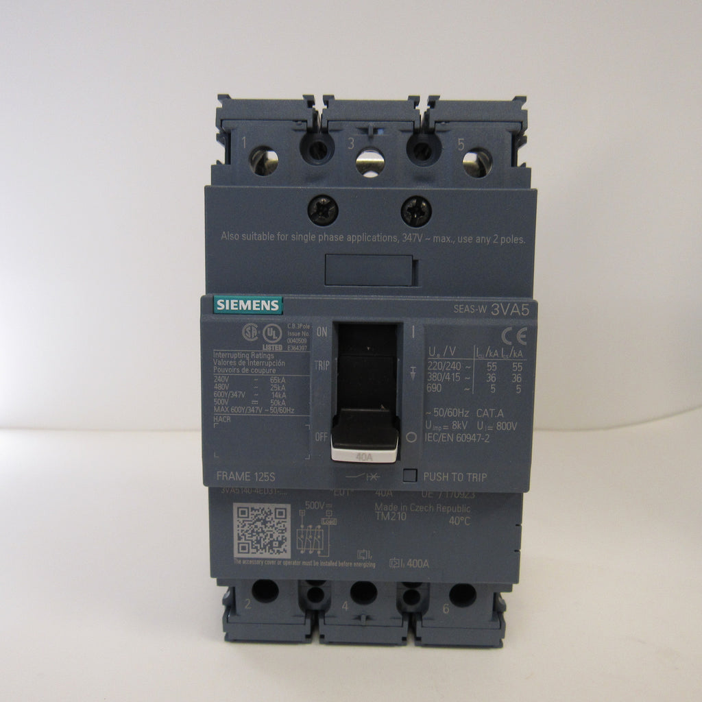 Siemens Molded Case Circuit Breaker, 3VA5180-4ED31-0AA0, 3 Pole, 480 V, 80 Amp