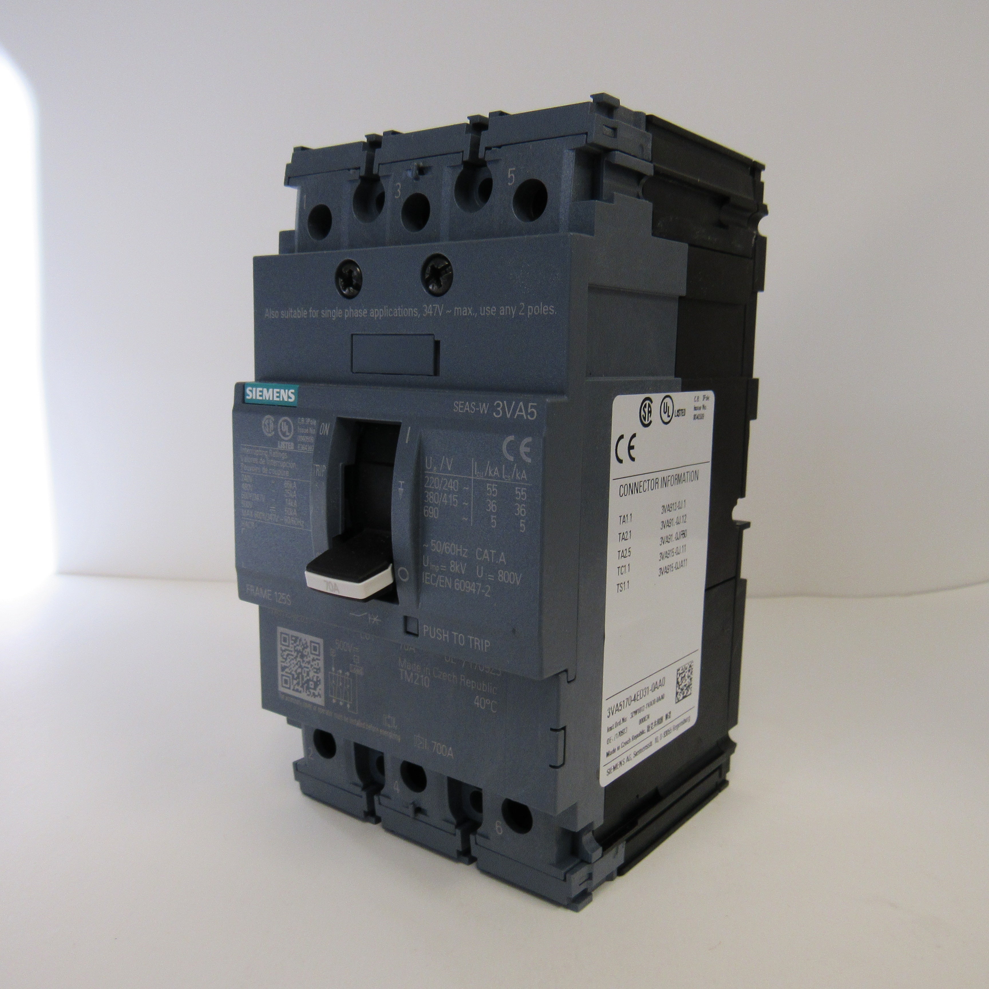 Siemens Molded Case Circuit Breaker 3VA5150-4ED31-0AA0, 3 Pole, 480 V, 50 Amp