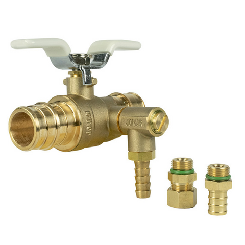Jomar 104-100RVSSG 3/4 Inch Lead Free Brass Ball Valve 3 Piece, Full Port, Expansion Pex Connection, Stainless Steel Ball and Stem, Thermal Expansion Relief Valve 100 PSI, 600 WOG - Carton of 2