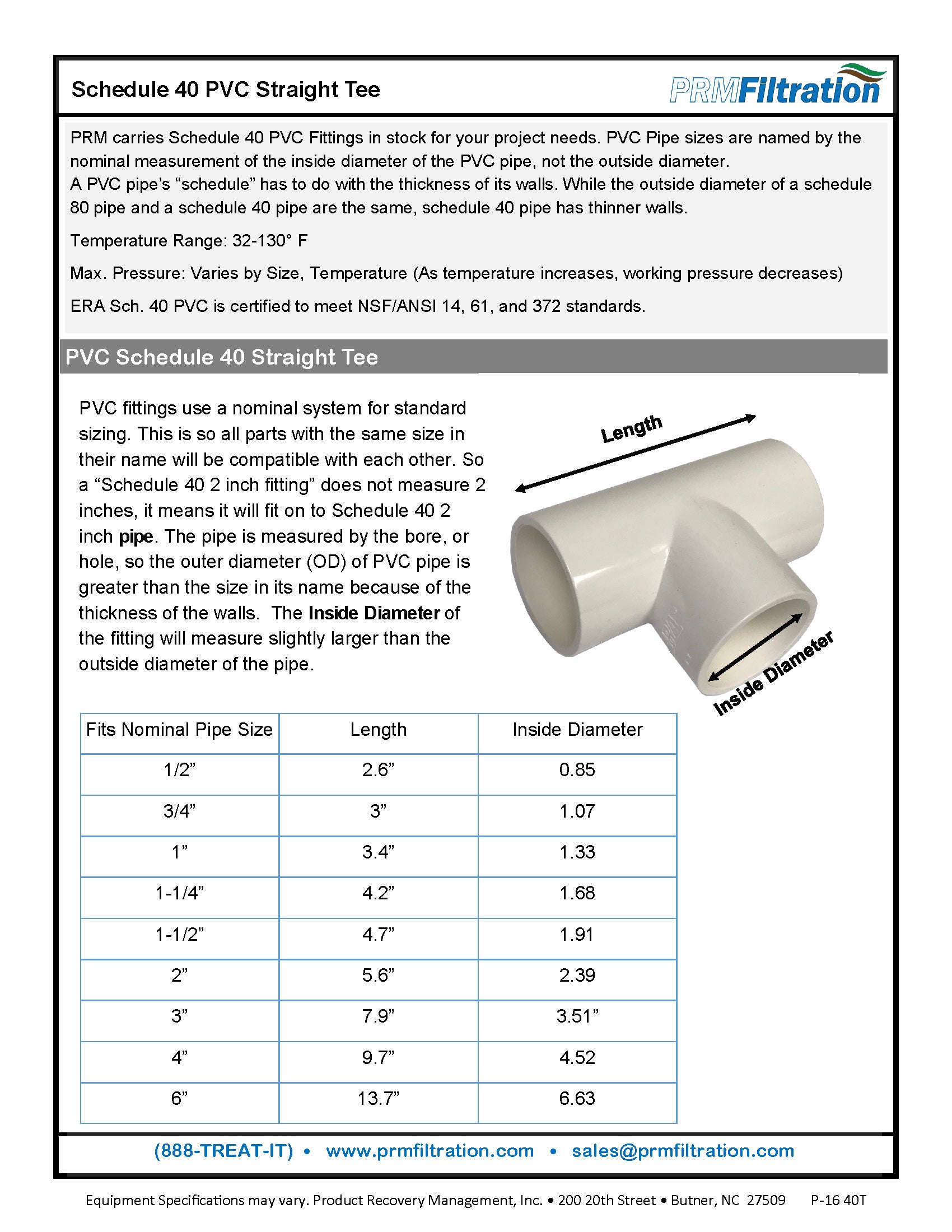 ERA Sch 40 PVC 4 Inch Tee, Socket, NSF Compliant