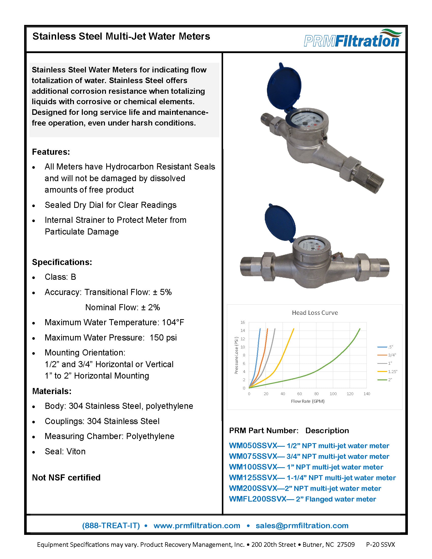 PRM 2 Inch Flanged Stainless Steel Multi-Jet Totalizing Water Meter