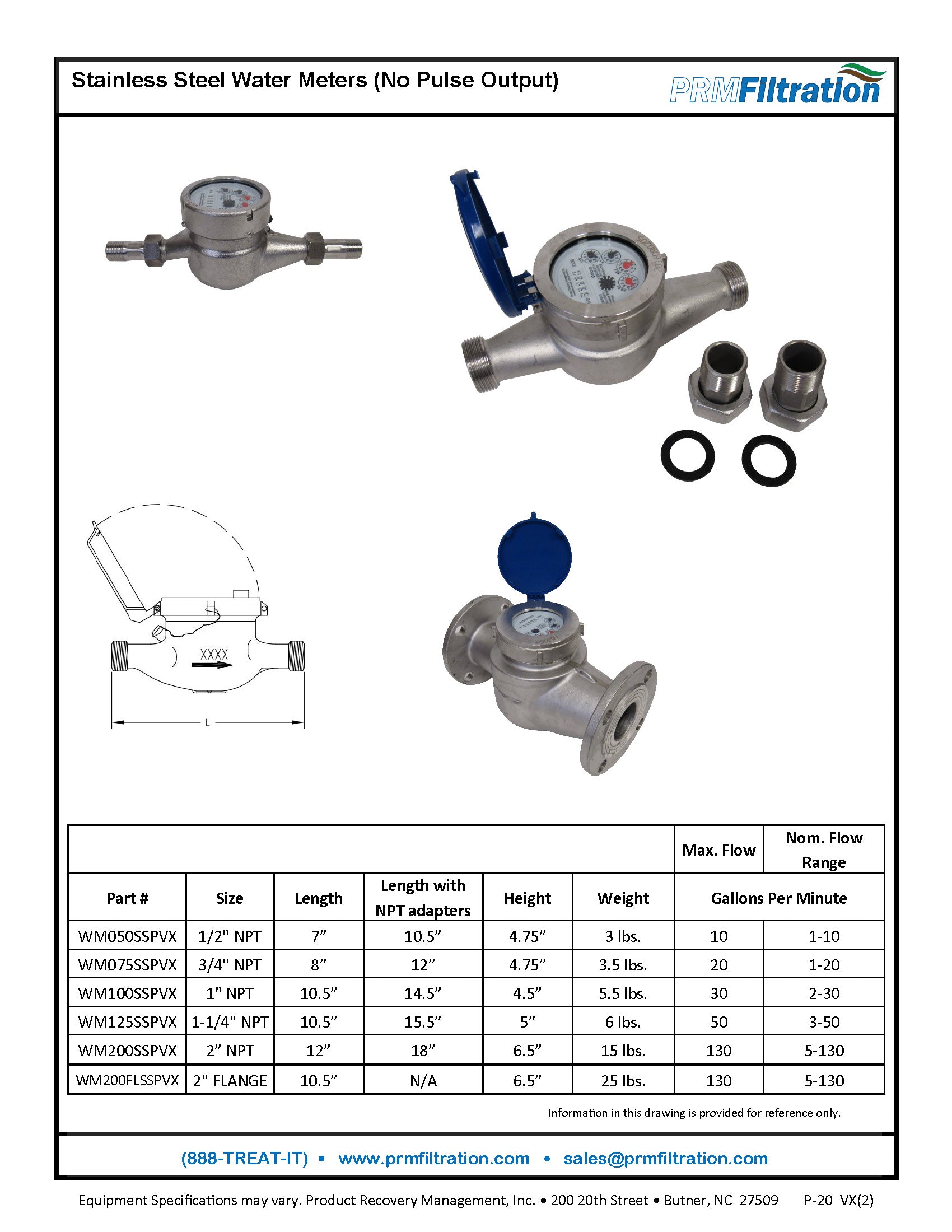 PRM 2 Inch Flanged Stainless Steel Multi-Jet Totalizing Water Meter