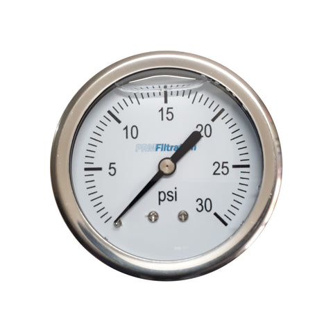 Premium 304 Stainless Steel Pressure Gauge with Brass Internals, 0-30 PSI, 2-1/2 Inch Dial, 1/4 Inch NPT Back Mount, Calibration Certificate Option