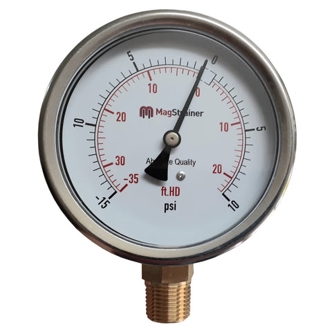 4 Inch Compound Gauge, -15 to 10 psi, -35 to 20 ft.HD, 304 Stainless Steel with Brass Internals