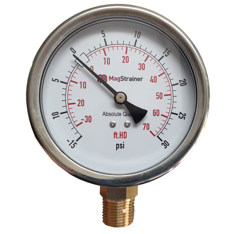 4 Inch Compound Gauge, -15 to 30 psi, -30 to 70 ft.HD, 304 Stainless Steel with Brass Internals