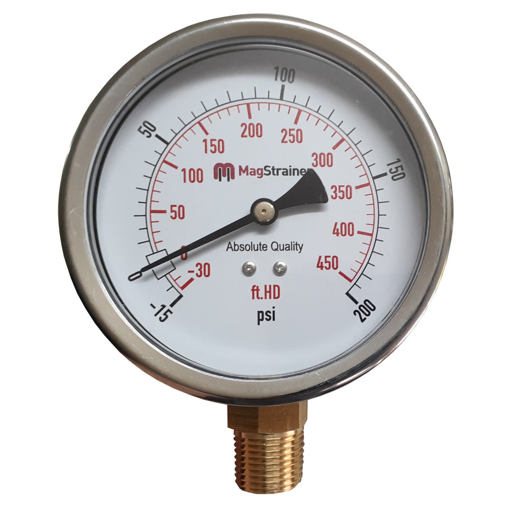 4 Inch Compound Gauge, -15 to 200 psi, -30 to 450 ft.HD, 304 Stainless Steel with Brass Internals