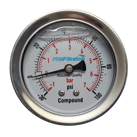 304 Stainless Steel Compound Gauge with Stainless Steel Internals, -30 inHg/0/100 PSI, 2-1/2 Inch Dial, 1/4 inch NPT Back Mount